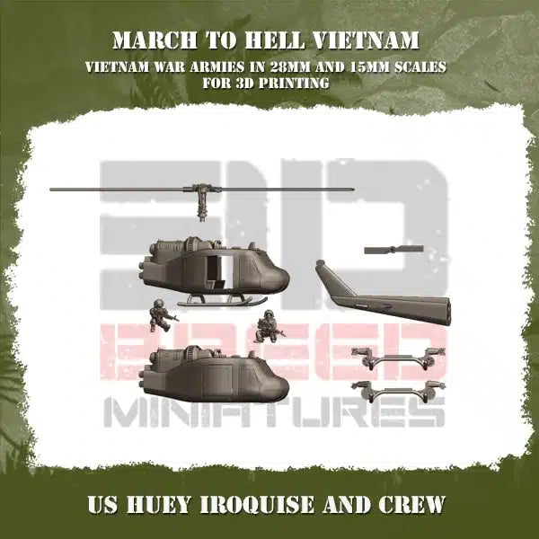 US ARMY VIETNAM HUEY IROQUISE AND CREW 15mm