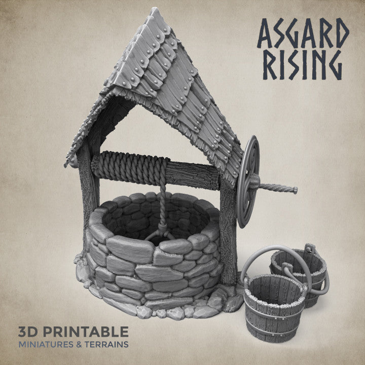 Asgard Rising Well with a Shingle Roof With Buckets Set